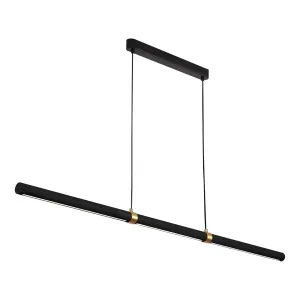 Calibo Aquila 2000mm Timber Tubular LED Linear Pendant with Brass Finish Collar Black Ash with Black by Calibo, a Pendant Lighting for sale on Style Sourcebook