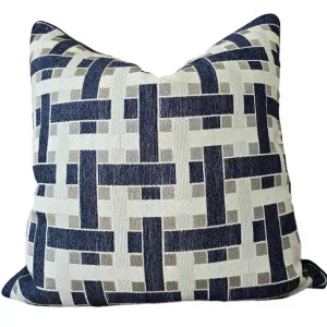 Serene Cushion 55cm Square - Geometric Dark Navy | Natural by null, a Cushions, Decorative Pillows for sale on Style Sourcebook