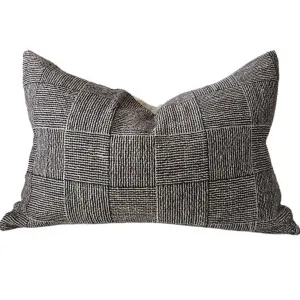 Marly Yarn Dyed Linen Woven Cushion 40x60cm Lumbar - Black White Geometric by null, a Cushions, Decorative Pillows for sale on Style Sourcebook