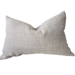 Marly Yarn Dyed Linen Woven Cushion 40x60cm Lumbar - Natural White Geometric by null, a Cushions, Decorative Pillows for sale on Style Sourcebook