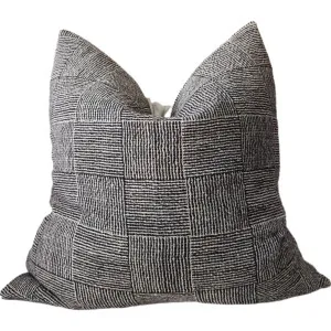 Marly Yarn Dyed Linen Woven Cushion 55cm Square - Black White Geometric by null, a Cushions, Decorative Pillows for sale on Style Sourcebook