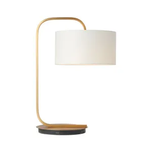 Mayfield Cordell Satin Brass Table Lamp (E27) White by Mayfield, a Table & Bedside Lamps for sale on Style Sourcebook