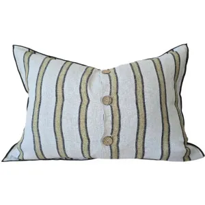 Lola Pure Linen Cushion 40x60cm Lumbar - Olive Green & Black Striped | Slate Base by null, a Cushions, Decorative Pillows for sale on Style Sourcebook