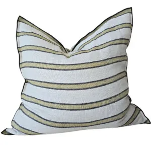 Lola Pure Linen Cushion 55cm Square - Olive Green & Black Striped | Slate Base by null, a Cushions, Decorative Pillows for sale on Style Sourcebook