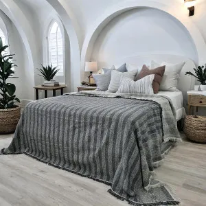 PREORDER MID AUGUST DROP | Aurelia Linen Cotton Heavyweight Jacquard Bed Cover Massive Blanket 245cm x 250cm - Blue Grey by null, a Quilts & Bedspreads for sale on Style Sourcebook