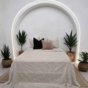 PREORDER MID AUGUST DROP | Aurelia Linen Cotton Heavyweight Jacquard Bed Cover Massive Blanket 245cm x 250cm - Ivory by null, a Quilts & Bedspreads for sale on Style Sourcebook