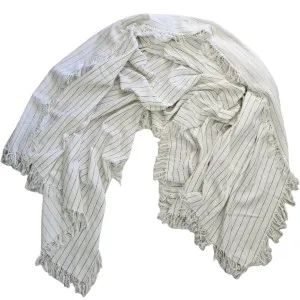PREORDER MID AUGUST DROP | Everly Pure Linen Fringe Reversible Throw 140cm x 220cm - White | Black Striped by null, a Cushions, Decorative Pillows for sale on Style Sourcebook