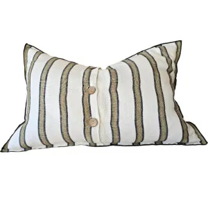 Lola Pure Linen Cushion 40x60cm Lumbar - Olive Green & Black Striped | White Base by null, a Cushions, Decorative Pillows for sale on Style Sourcebook