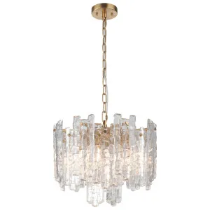 Cougar Riviera Modern Luxe 5 Light Textured Ice Glass Pendant Gold by Cougar, a Pendant Lighting for sale on Style Sourcebook
