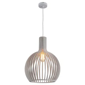MDA Lighting Boaz Modern White Timber Barrel Cage Pendant Large by MDA Lighting, a Pendant Lighting for sale on Style Sourcebook