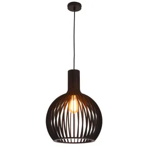 MDA Lighting Boaz Modern Black Timber Barrel Cage Pendant Medium by MDA Lighting, a Pendant Lighting for sale on Style Sourcebook