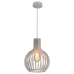 MDA Lighting Boaz Modern White Timber Barrel Cage Pendant Small by MDA Lighting, a Pendant Lighting for sale on Style Sourcebook