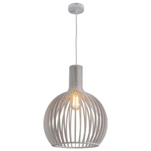 MDA Lighting Boaz Modern White Timber Barrel Cage Pendant Medium by MDA Lighting, a Pendant Lighting for sale on Style Sourcebook