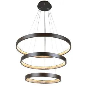 MDA Lighting Margo 3 Tier Crystal Ring LED Pendant Brown by MDA Lighting, a Pendant Lighting for sale on Style Sourcebook