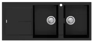 Santorini Double Bowl Topmount Sink With Left Drainer In Black By Oliveri by Oliveri, a Kitchen Sinks for sale on Style Sourcebook