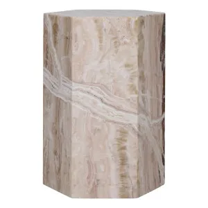 Ada Hexagon Side Table 30x50cm in Sandy Beige Marble by OZ Design, a Side Table for sale on Style Sourcebook