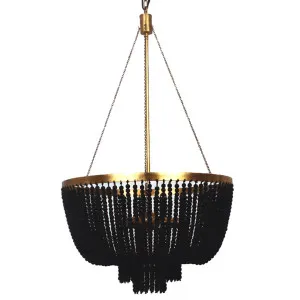 MDA Lighting Maddisson Gold Iron Pendant with Hand-Painted Black Timber Beads Medium by MDA Lighting, a Pendant Lighting for sale on Style Sourcebook