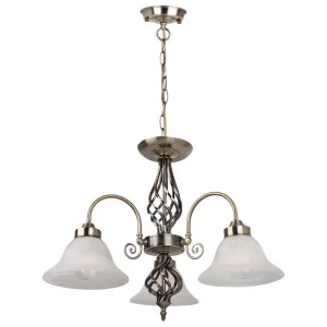 MDA Lighting Geneva Swirl Metal Accent 3-Light Vintage Frosted Glass Pendant Antique Brass by MDA Lighting, a Pendant Lighting for sale on Style Sourcebook