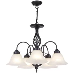 MDA Lighting Geneva Swirl Metal Accent 5-Light Vintage Frosted Glass Pendant Black by MDA Lighting, a Pendant Lighting for sale on Style Sourcebook