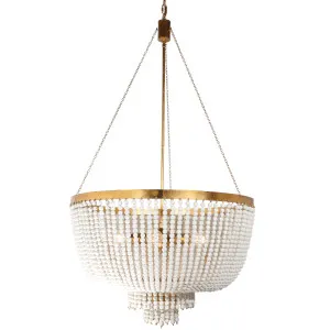 MDA Lighting Maddisson Gold Iron Pendant with Hand-Painted White Timber Beads Medium by MDA Lighting, a Pendant Lighting for sale on Style Sourcebook