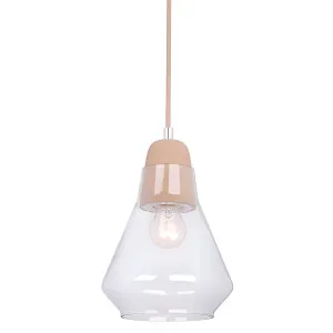 MDA Lighting Ellise Sculptural Clear Glass Pendant with Textured Holder Beige by MDA Lighting, a Pendant Lighting for sale on Style Sourcebook
