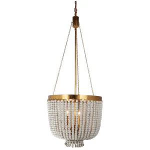 MDA Lighting Maddisson Gold Iron Pendant with Hand-Painted White Timber Beads Small by MDA Lighting, a Pendant Lighting for sale on Style Sourcebook