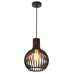 MDA Lighting Boaz Modern Black Timber Barrel Cage Pendant Small by MDA Lighting, a Pendant Lighting for sale on Style Sourcebook
