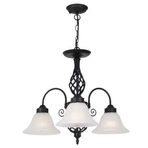 MDA Lighting Geneva Swirl Metal Accent 3-Light Vintage Frosted Glass Pendant Black by MDA Lighting, a Pendant Lighting for sale on Style Sourcebook