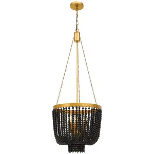 MDA Lighting Maddisson Gold Iron Pendant with Hand-Painted Black Timber Beads Small by MDA Lighting, a Pendant Lighting for sale on Style Sourcebook