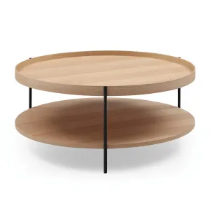 Cleo 90cm Round Coffee Table Natural Ash With Storage Shelf Black Leg by null, a Coffee Table for sale on Style Sourcebook