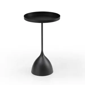 Harrison Round 40cm Side Table Black Metal Tray Top & Pedestal Base by null, a Side Table for sale on Style Sourcebook