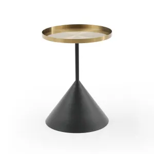 Lloyd Round 50cm Side Table Metal Brushed Gold & Black Cone Base by null, a Side Table for sale on Style Sourcebook