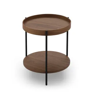 Cleo 40cm Round Side Table With Storage Shelf Walnut by null, a Side Table for sale on Style Sourcebook