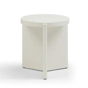 Delos Round 50cm Side Table Faux Stone White by null, a Tables for sale on Style Sourcebook