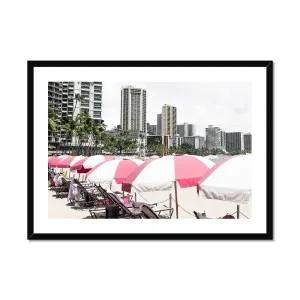 Pink Umbrellas Waikiki Beach Framed Print by null, a Prints for sale on Style Sourcebook