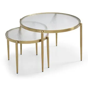 Gatsby Set of 2 Coffee & Side Table Round Fluted Glass & Brushed Gold Metal Bundle by null, a Coffee Table for sale on Style Sourcebook