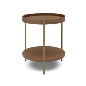 Cleo 40cm Round Side Table Gold Legs With Storage Shelf Walnut by null, a Side Table for sale on Style Sourcebook