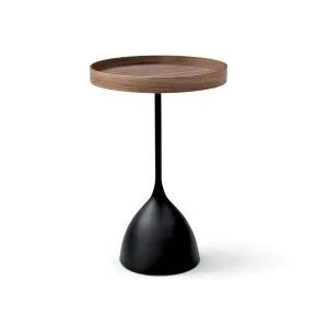 Harrison Round 40cm Side Table Walnut Tray Top & Metal Pedestal Black Base by null, a Side Table for sale on Style Sourcebook
