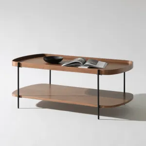 Cleo 120cm Rectangle Coffee Table Walnut With Storage Shelf Gold or Black Leg by null, a Coffee Table for sale on Style Sourcebook