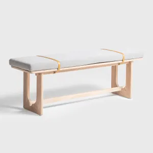Oscar 1.4m Oak Upholstered Bench Fitzroy Storm by null, a Benches for sale on Style Sourcebook