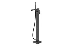 Floor Standing Bath Spout with Mixer and Hand Shower Matte Black by null, a Bathroom Taps & Mixers for sale on Style Sourcebook