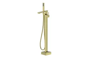 Floor Standing Bath Spout with Mixer and Hand Shower Brushed Brass by null, a Bathroom Taps & Mixers for sale on Style Sourcebook
