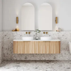 Cassa Designs V-Groove Curved Wall Hung Vanity - Double Natural Oak by null, a Vanities for sale on Style Sourcebook