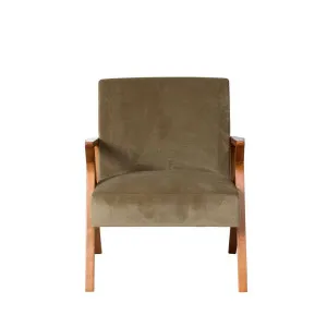 Ray Velvet Occasional Chair - Sage/Walnut - Mocka by Mocka., a Chairs for sale on Style Sourcebook