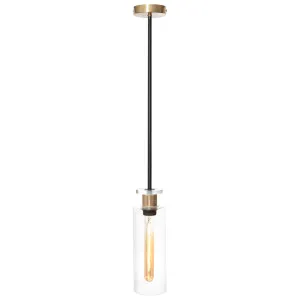 Cougar Bourne Modern Glass Cylinder Pendant with Black Rod and Gold Accents 1-Light by Cougar, a Pendant Lighting for sale on Style Sourcebook