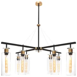 Cougar Bourne Modern Glass Cylinder Pendant with Black Rod and Gold Accents 8-Light by Cougar, a Pendant Lighting for sale on Style Sourcebook