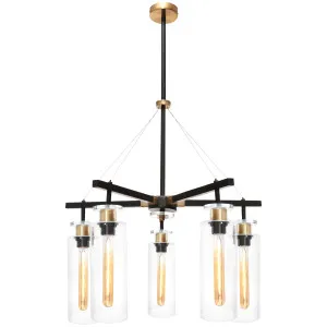 Cougar Bourne Modern Glass Cylinder Pendant with Black Rod and Gold Accents 5-Light by Cougar, a Pendant Lighting for sale on Style Sourcebook