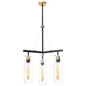 Cougar Bourne Modern Glass Cylinder Pendant with Black Rod and Gold Accents 3-Light by Cougar, a Pendant Lighting for sale on Style Sourcebook