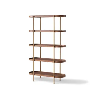 Cleo 5 Tier Shelf 165cm x 100cm Bookcase Walnut & Gold Frame by null, a Bookshelves for sale on Style Sourcebook