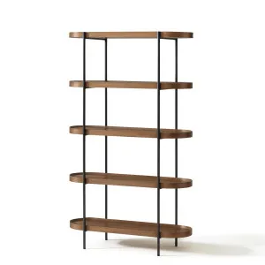 Cleo 5 Tier Shelf 165cm x 100cm Bookcase Walnut & Black Frame by null, a Bookshelves for sale on Style Sourcebook